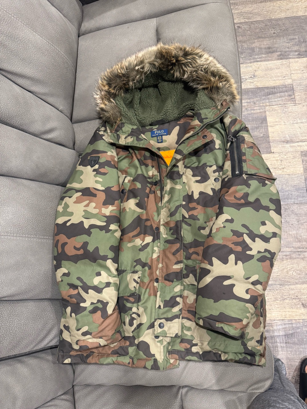 Polo by Ralph Lauren Kids Green & Brown Camo Puffer Jacket with Faux-Fur Hood